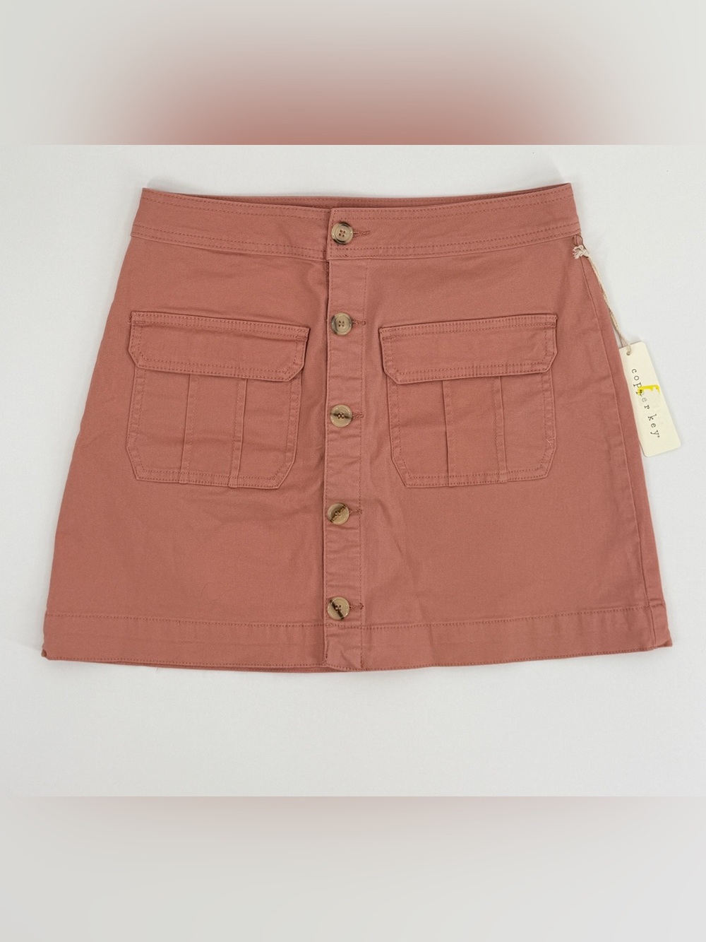 Copper Key Rose-Pink Button-Front Mini Skirt with Utility Pockets Size Medium - Picture 2 of 10